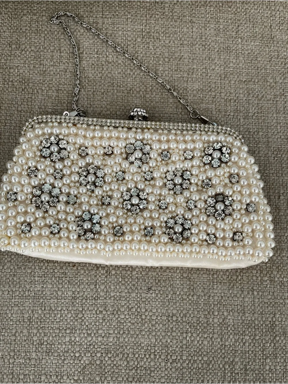 Pearl and Crystal Evening Clutch - Ivory